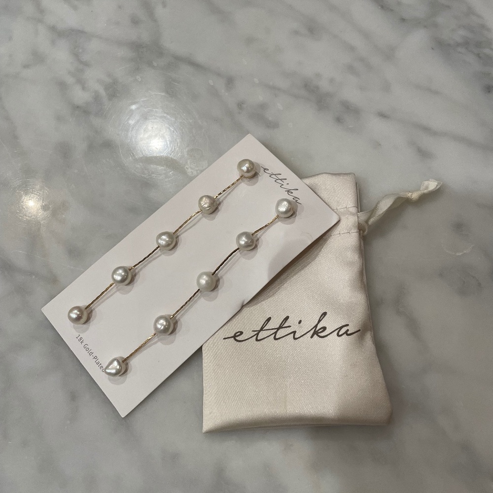 Ettika Pearl Drop 18K Gold Earrings